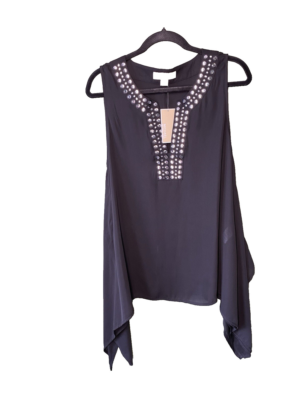 Michael Kors Size Large NEW Black Flowy Shark Bite City Office Going Out Blouse